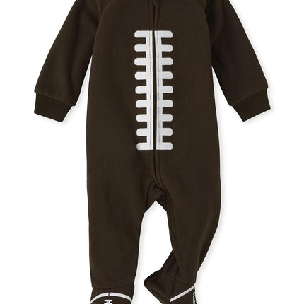 The Children's Place Baby Girls Toddler Long Sleeve 100% Cotton Zip Front One Piece Footed Pyjamas, Football., 12-18 Monate