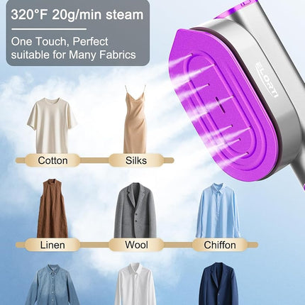 Steamer Clothes,Travel Portable Handheld Mini Clothes Steamer & lron 2 In 1 Fast 10s Heat-Up.Garment steamer lron,Rotatable Broad 1200W Effortless for Travel Office Home 110-120V Purple (purple01)