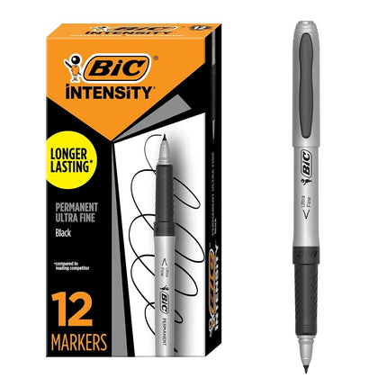 BIC Marking Permanent Marker, Ultra-Fine Point, Black, 12-Count
