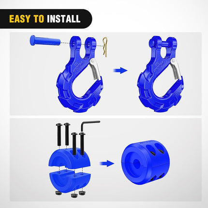 Nilight Forged Steel Winch Hook 3/8" Grade 70 Safety Latch Winch Cable Hook Stopper & Clevis Slip Hook Sets, Included Allen Wrench,Max 35,000 lbs,2 Years Warranty, Blue