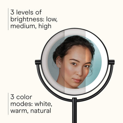 Conair Lighted Makeup Mirror, Double-Sided LED Vanity Mirror with 1X/10X Magnification, 3 Light Settings, 3 Modes, 360� Rotation, Matte Black Finish