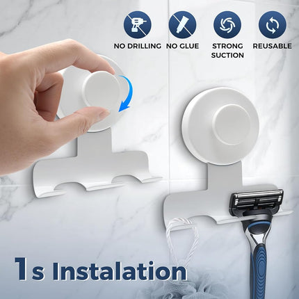 WingWider Suction Cup Razor Holder for Shower,Heavy-Duty 7KG Suction Hooks for Razor,Towel,Loofah,Removable Damage-Free Metal Shower Hook,Shaver Holder,2 Pack(Matte White)