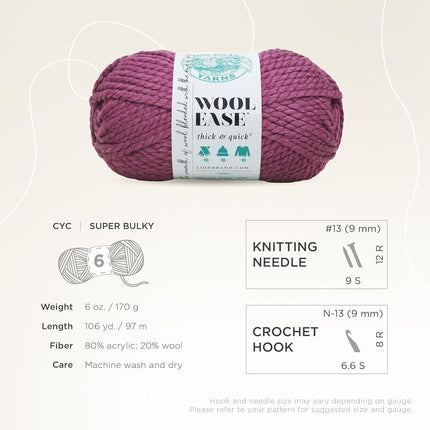 Lion Brand Wool-Ease Thick & Quick Yarn - Soft, Bulky Yarn for Knitting & Crochet, Pack of 3, Fig