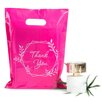 100 Pink Thank You Bags 1.5Mil Merchandise Bags 23cm x 30cm (9”x12”) and Pink Bags for Small Business Extra Thick Glossy Pink Retail Bags and Thank You Bags with Handles and Plastic Bags