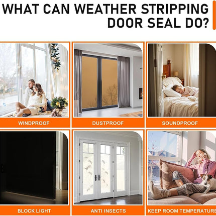 White Rubber Weather Stripping Door Seal Strip, D Shape Door Rubber Weather Seal Strip, SelfAdhesive Door Weatherstripping Soundproofing Door Sealing Strip for Windows (50 feet, White)