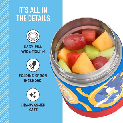 THERMOS FUNTAINER 10 Ounce Stainless Steel Vacuum Insulated Kids Food Jar with Spoon, Sonic The Hedgehog