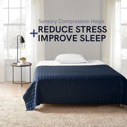 YnM Exclusive Cotton Weighted Blanket, Fall Asleep Faster and Sleep Better, 100% Oeko-Tex Certified Material with Glass Beads (Navy, 152cmx203cm, 7.7kg), Suit for One Person(75~80kg) Use on Queen Bed