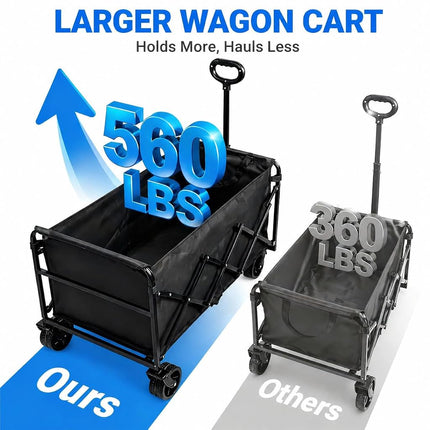 Folding Wagon, Extra Long Extender, Heavy Duty All-Terrain Wheels for Camping, Sports, Shopping, 330 lbs Capacity, Collapsible Cart for Beach, Sand and Large Events,Black (Black-Blue001)