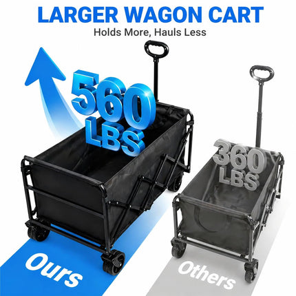 Folding Wagon, Extra Long Extender, Heavy Duty All-Terrain Wheels for Camping, Sports, Shopping, 330 lbs Capacity, Collapsible Cart for Beach, Sand and Large Events,Black (Black-Blue001)