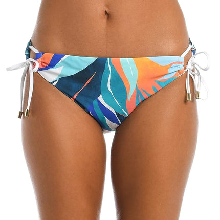Parte de abajo de bikini de traje de baño hipster con lazo lateral para mujer La Blanca, azul hielo/palmas costeras, 20