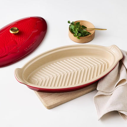 Le Creuset Stoneware Heritage Fish Baker, 1.7 qt., Cerise