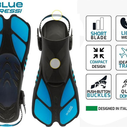 CRESSI Fins Bonete Translucent Azure L/XL - Adult Short Adjustable Swim Fins with Ultra Resistant Buckles, Very Light, Ideal for Traveling, Translucent Azure, L/XL