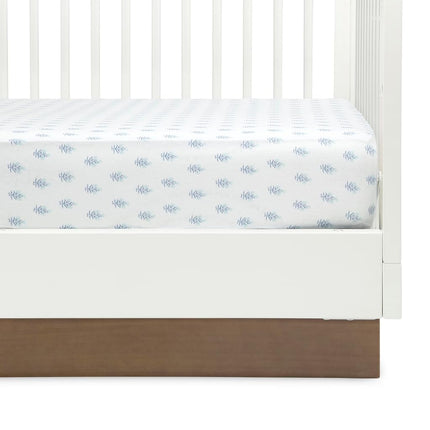 Delta Children Fitted Crib Sheets for Girls and Boys - 100% Organic Cotton Crib Sheet for Standard Crib and Toddler Mattresses - 28x52 Inch - GOTS Certified (Pack of 3), Blue Botanicals