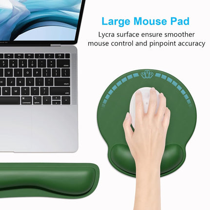 Dapesuom Keyboard Wrist Rest and Mouse Pad with Wrist Support, Cute Memory Foam Cushion for Keyboard and Mouse Set, Ergonomic Pad Rests with Non Slip Base for Easy Typing & Pain Relief, Forest Green