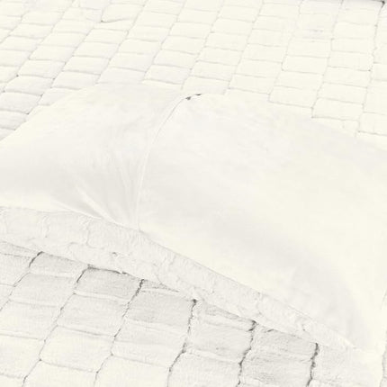 Elegante y cómodo juego de edredón de piel sintética de 3 piezas, lujoso y esponjoso, cálido para todas las estaciones, alternativa a la pluma, juego de cama ultrasuave de micro-visón de felpa de 3 piezas con fundas a juego, Queen, Marfil