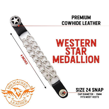 Milwaukee Leather 4 PC Vest Extenders - Double Chain with Genuine Leather 4 or 6 Inch Extension - 4 Inch