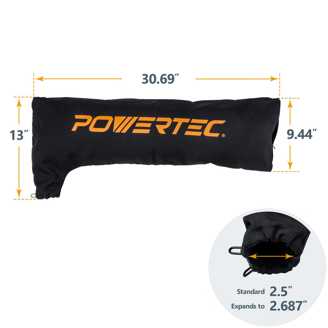 POWERTEC Table Saw Dust Collector Bag, Universal Table Saw Dust Bag Fits 2-1/2" Dust Ports, Table Saw Accessoeies for Bosch/Dewalt/Ryobi/Craftsman/Rigid/Metabo/Kobalt/Skilsaw/Delta (75074)