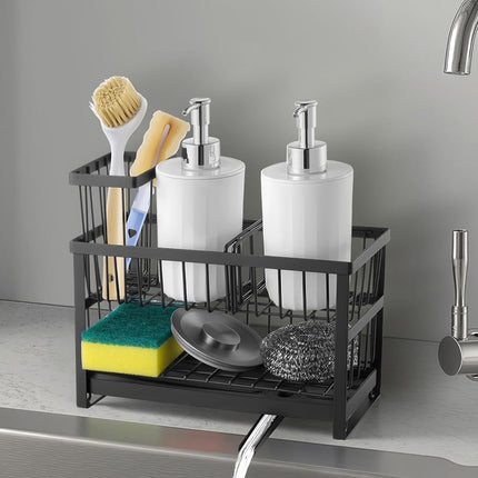 VEVOR Organisateur d'évier de cuisine, support d'éponge à 2 niveaux pour évier de cuisine avec porte-brosse et séparateur hauts, égouttoir rotatif, organisateurs et essentiels de rangement de comptoir