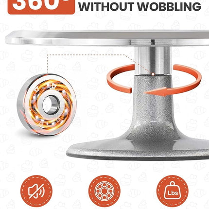 RFAQK 12 Inch Aluminum Alloy Revolving Cake Stand, Cake Turntable for Decorating Rotating Cake Stand for Cupcakes, Pastries and Cake Decorations