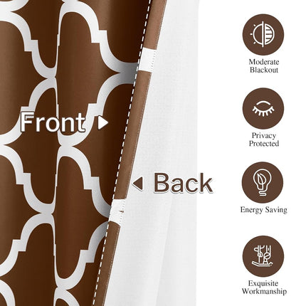 Melodieux Moroccan Fashion Thermal Insulated Room Darkening Blackout Grommet Curtains for Living Room, 42 by 84 Inch, Brown (2 Panels)