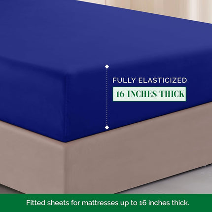 Elegant Comfort Luxurious 1500 Thread Count Egyptian Quality Three Line Embroidered Softest Premium Hotel Quality 4-Piece Bed Sheet Set, Wrinkle and Fade Resistant, King, Royal Blue