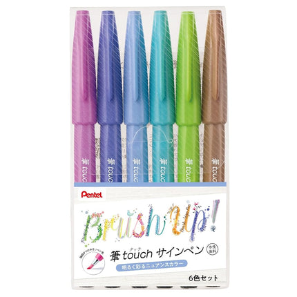 Pentel SES15C-6STC Brush Touch Sign Pen, Set of 6 