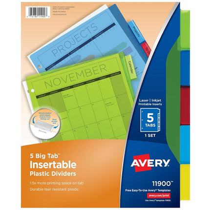 Avery Dividers for 3 Ring Binders, 5-Tab Plastic B