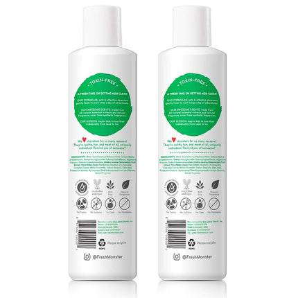 Fresh Monster 2-in-1 Kids Shampoo & Conditioner, Toxin-Free, Hypoallergenic, Tear-free Shampoo & Conditioner for Kids, Watermelon (2 Pack, 8.5oz/each)