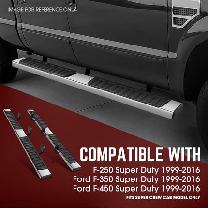 DNA MOTORING 6 Inch Wide Flat Running Boards Side Step Bars Compatible with 1999-2016 Ford F250 SD F350 SD F450 SD Super Crew Cab, STEPB-A-0018