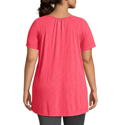 Just My Size Women's Plus-Size Slub Crochet Trim Tunic, Briny Pink, 2X