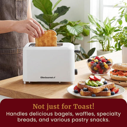 Tostadora de tacto frío Elite Gourmet ECT-1027#, 7 ajustes de tostado, funciones de cancelación, bandeja recogemigas deslizable, ranuras extra anchas de 1.5" para bagels, gofres, panes especiales, hojaldre, aperitivos, blanco