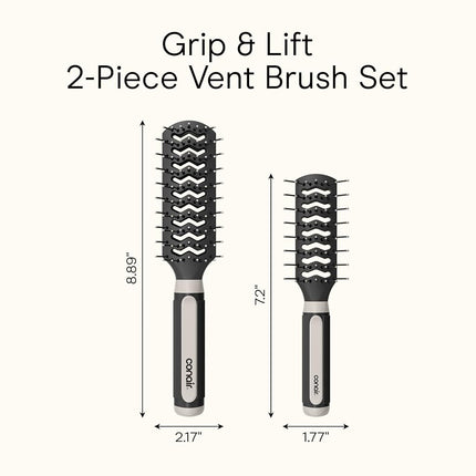 Conair Grip & Lift Vent Hairbrush 2PK, Full-Size and Mid-Size Brush Set, Nylon Bristle Hairbrushes for Blowout Styling, Value Pack