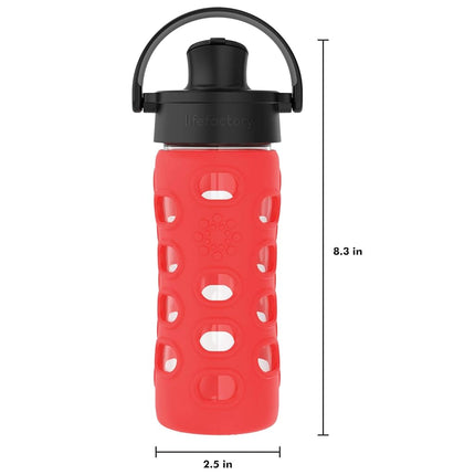 Lifefactory 12-Ounce Glass Water Bottle with Active Flip Cap and Protective Silicone Sleeve, Apple Red