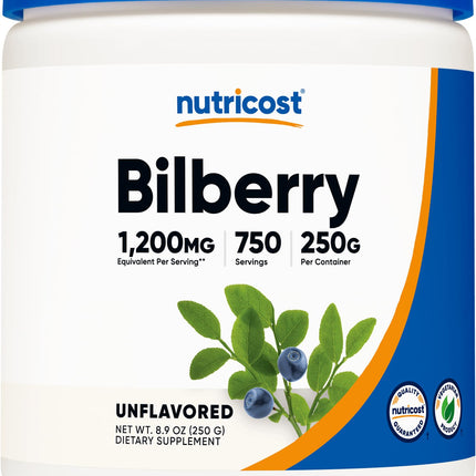 Nutricost Bilberry Powder 250 Grams - Gluten Free 
