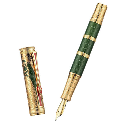 Hongdian D5X Fountain Pen Green Qin Dynasty Writing Pen, Fine Nib Smooth Pen with Converter and Pen Box Set