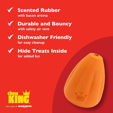 Chew King Premium Treat Dog Toy, Extremely Durable Natural Rubber Toy, Bacon Flavored Dog Toy Orange Medium