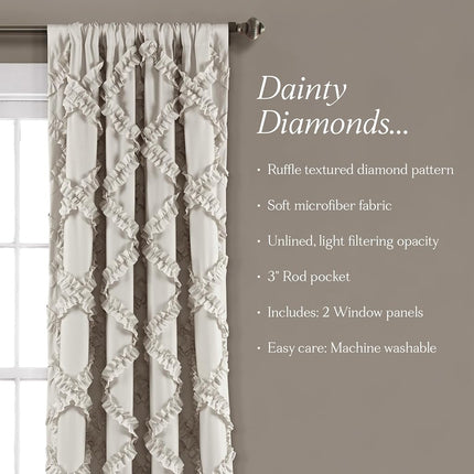 Lush Decor Ruffle Diamond Window Curtain Panel Pair, 84 in x 54 in, Neutral