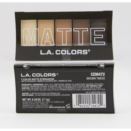 L.A. Colors 5 Color Matte Eyeshadow, Brown Tweed, 0.08 Ounce