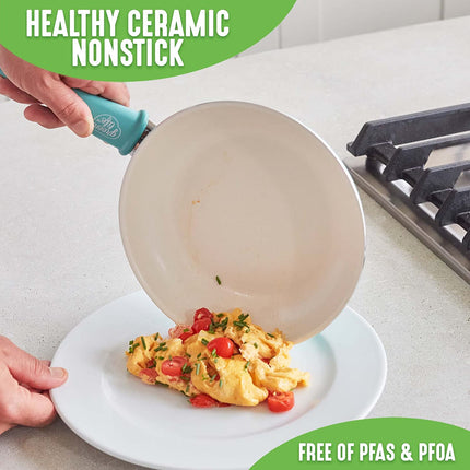 GreenLife Sartén Antiadherente de 8", Cerámica Antiadherente Sin PFAS y No Tóxica, Apto para Lavavajillas y Horno, Asas Frías al Tacto, Sin Tambaleo, Turquesa
