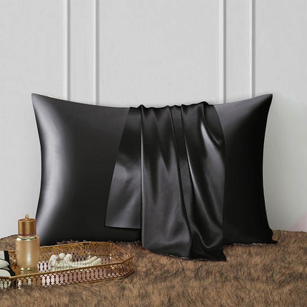 DISANGNI 100% Natural Mulberry Silk Pillow case for Hair and Skin with Hidden Zipper 22 Momme Both Sides Real Silk Pillow Case (2pc Queen Size 20" x30" Black)