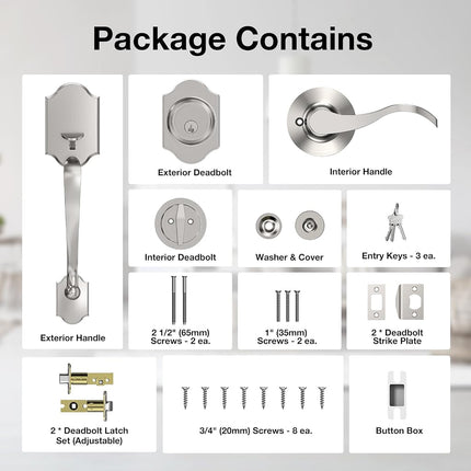Brightify Satin Nickel Front Door Handle, Satin Nickel Door Handle with Door Lever, Front Door Handle Set, Deadbolt Front Door Lock Set with Single Cylinder, Reversible for Right&Left
