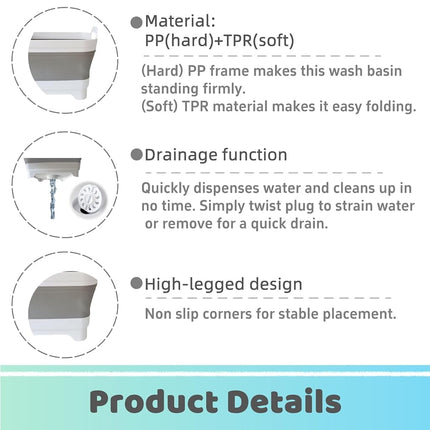GIMWA 2.4Gal Collapsible Dish Basin with Drain Plug, Baby Bottle Wash Basin