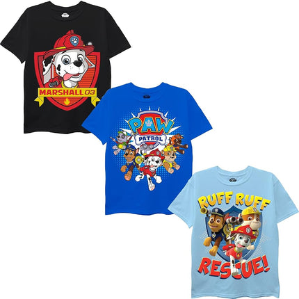 Nickelodeon Boys' Paw Patrol Pack of Three T-Shirts, Black/Royal/Light Blue, 4T