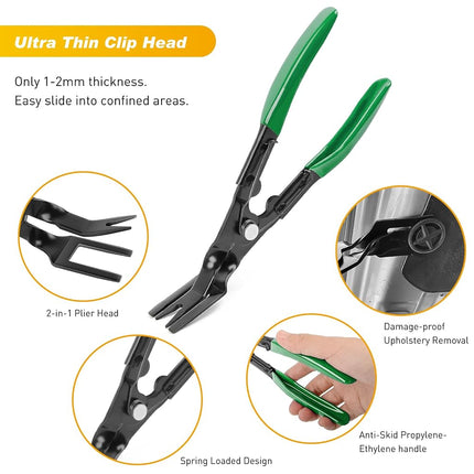 GOOACC 19Pcs Trim Removal Tool Set Panel Fastener Clips Removal Automotive Plastic Upholstery Pliers Removal Install Pry Car Tool with Storage Bag for Trim Panel Door Audio Clip Pliers Terminal-Green