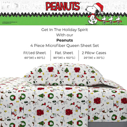 Peanuts® Snoopy Christmas Holiday Microfiber Sheet Set – Queen, 4 Piece Set (Official Peanuts Product) by Franco Collectibles