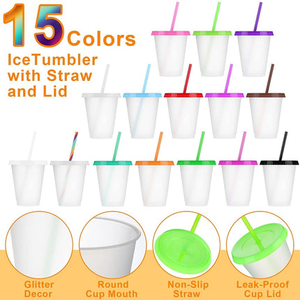 Sieral Cups with Straws and Lids Kids Tumbler with Straw Reusable Water Bottle Iced Coffee Travel Mug Cup Adults Plastic Cups for Parties Birthdays 16 oz (Lovely Colors, 60 Pack), AE-Sieral-3373