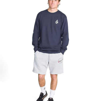 Volcom Men's Iconic Deadly Stones Long Sleeve T-Shirt, Navy White White, Large