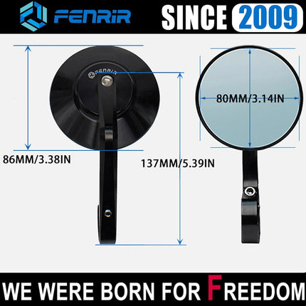 FENRIR (No EMARK Version) CNC Forged Aluminum Alloy Motorcycle Round Motorcycle Bar End Mirrors Handlebar Mirror Anti-glare Vibration-reducing design Curved lenses For Sport Street Cruiser Scooter
