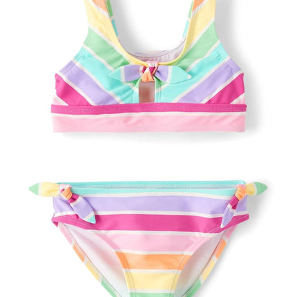 The Children's Place Girls' 2-Piece Bikini Swimsuit, Candy Stripe, Large