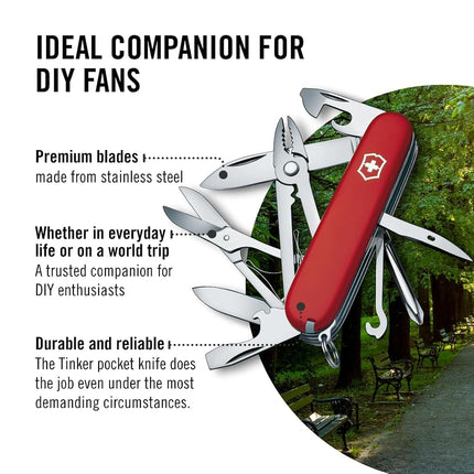 Victorinox Swiss Army Pocket Knife Deluxe Tinker with 17 Functions, Red